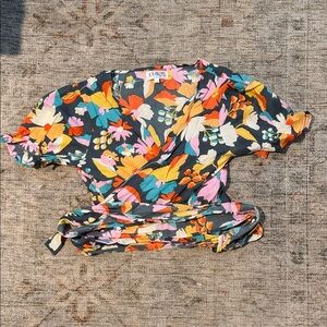 XIX Palms Colorful Floral Wrap Blouse